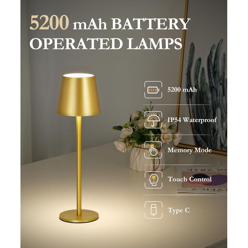2Pack Cordless Table Lamp 5200mAh IP54 Waterproof Rechargeable Battery Desk Lamp 3 Color Stepless Dimming Up Battery Operated Lamp for Kitchen